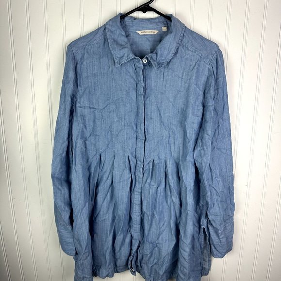 Soft Surroundings Blue Denim Pleated Button down Top Size XL - Picture 1 of 4